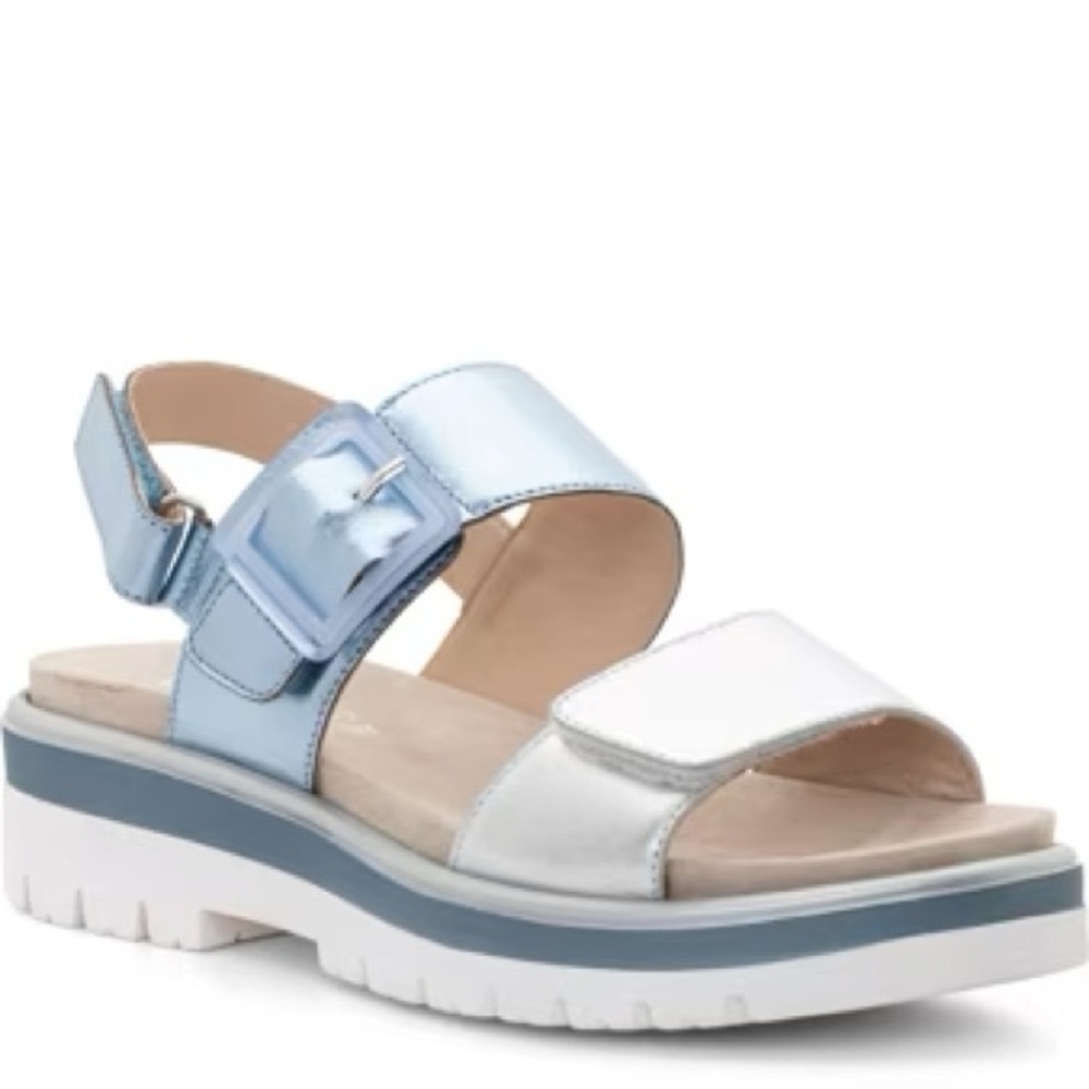 Ara Marbella Blue and Silver Sandals with Metallic Finish
